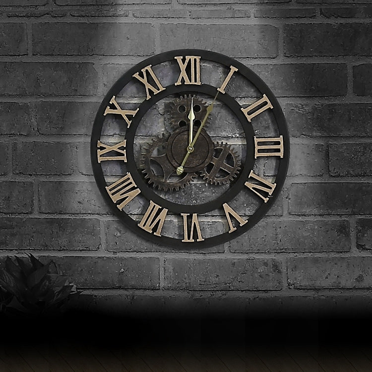 Originality American Industrial Style Wood Vintage Old Gear Wall Clock, Diameter: 50cm, Rome Number 50cm, Rome Number 50cm