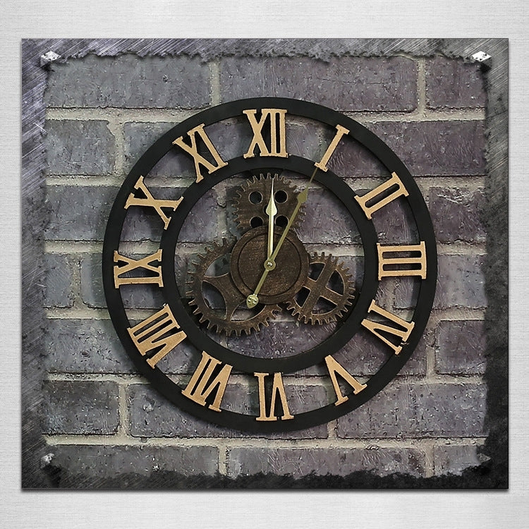 Originality American Industrial Style Wood Vintage Old Gear Wall Clock, Diameter: 50cm, Rome Number 50cm, Rome Number 50cm