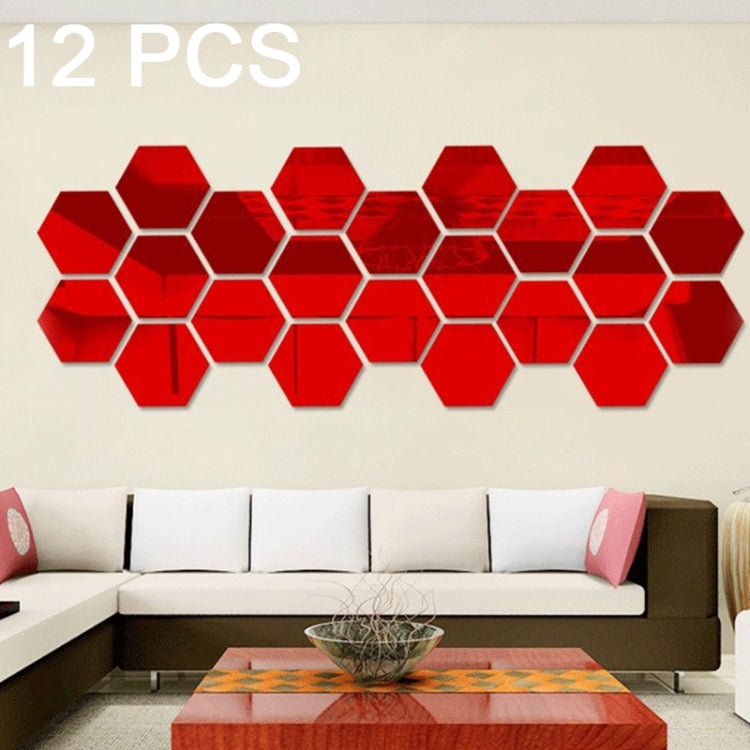 12 PCS 3D Hexagonal Mirror Wall Stickers Set, Size: 10*10cm, Size: 10*10cm (Black), Size: 10*10cm (Gold), Size: 10*10cm (Red), Size: 10*10cm (Silver)