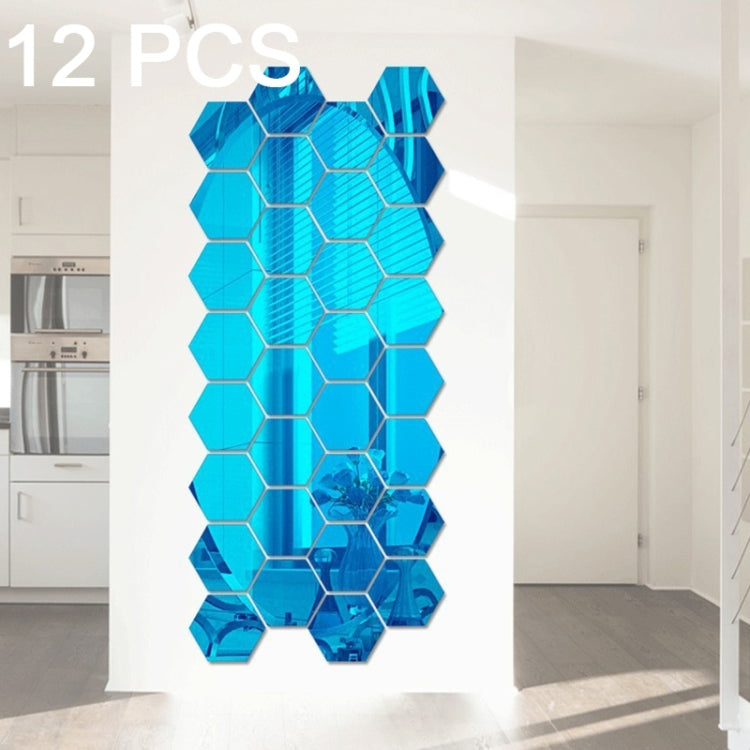 12 PCS 3D Hexagonal Mirror Wall Stickers Set, Size: 8*8cm, Size: 8*8cm (Black), Size: 8*8cm(Gold), Size: 8*8cm(Blue), Size: 8*8cm(Silver)