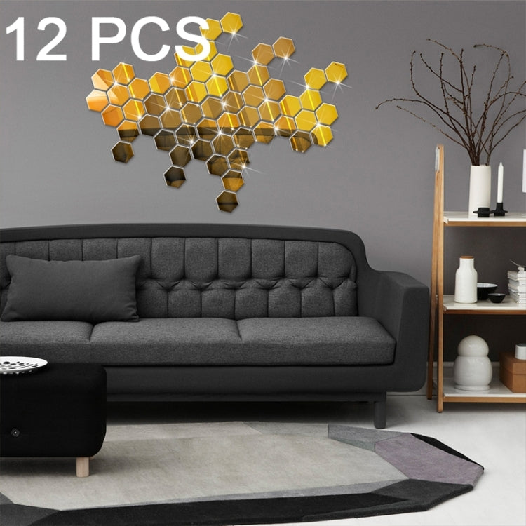 12 PCS 3D Hexagonal Mirror Wall Stickers Set, Size: 4*4cm, Size: 4*4cm (Silver), Size: 4*4cm (Black), Size: 4*4cm (Gold)