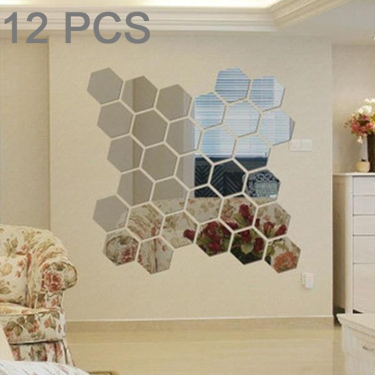 12 PCS 3D Hexagonal Mirror Wall Stickers Set, Size: 4*4cm, Size: 4*4cm (Silver), Size: 4*4cm (Black), Size: 4*4cm (Gold)