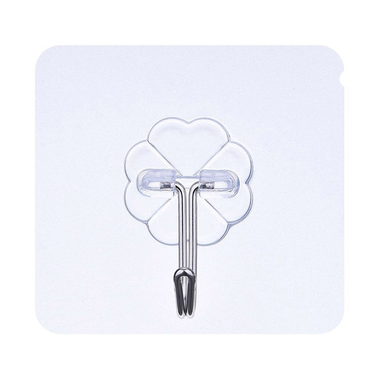 10pcs PVC + Stainless Steel Thick Plum Shape Seamless Adhesive Hook Waterproof Transparent Strong Stick Hook Kitchen Wall Mount, Thick