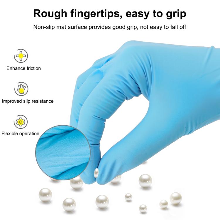 100pcs Blue Disposable Butyronitrile Gloves Housework Supplies, Size: L, Suitable for Palm Width: 9cm-10cm, New / Old Packing Box Random Delivery