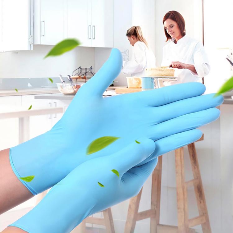 100pcs Blue Disposable Butyronitrile Gloves Housework Supplies, Size: L, Suitable for Palm Width: 9cm-10cm, New / Old Packing Box Random Delivery