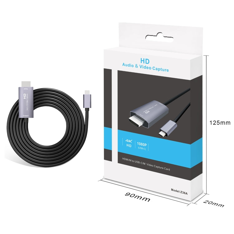 بطاقة التقاط فيديو عالية الدقة Z36A من HDMI ذكر إلى USB-C / Type-C ذكر، طول الكابل: 2 متر، HDIMI إلى Type C