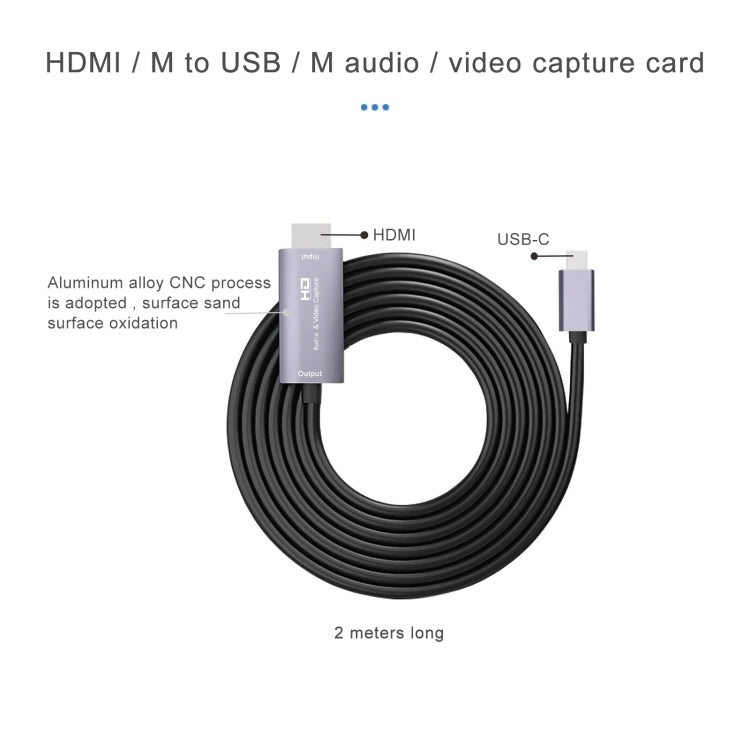 بطاقة التقاط فيديو عالية الدقة Z36A من HDMI ذكر إلى USB-C / Type-C ذكر، طول الكابل: 2 متر، HDIMI إلى Type C