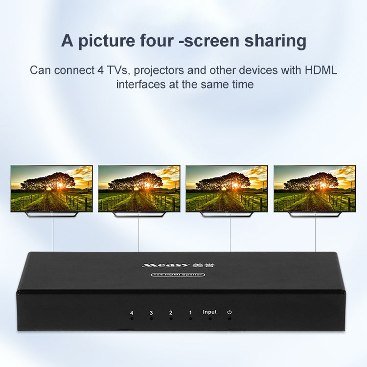 Measy SPH104 1 to 4 4K HDMI 1080P Simultaneous Display Splitter, US Plug, 1 to 4, US Plug
