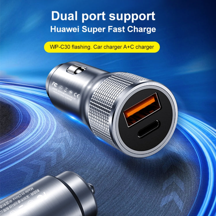 شاحن سيارة سريع WK WP-C30 بقوة 20 واط، بمنفذ USB + PD، وواجهة UB-C / Type-C، وسلسلة Flash، WP-C30 (أزرق)، WP-C30 (فضي)