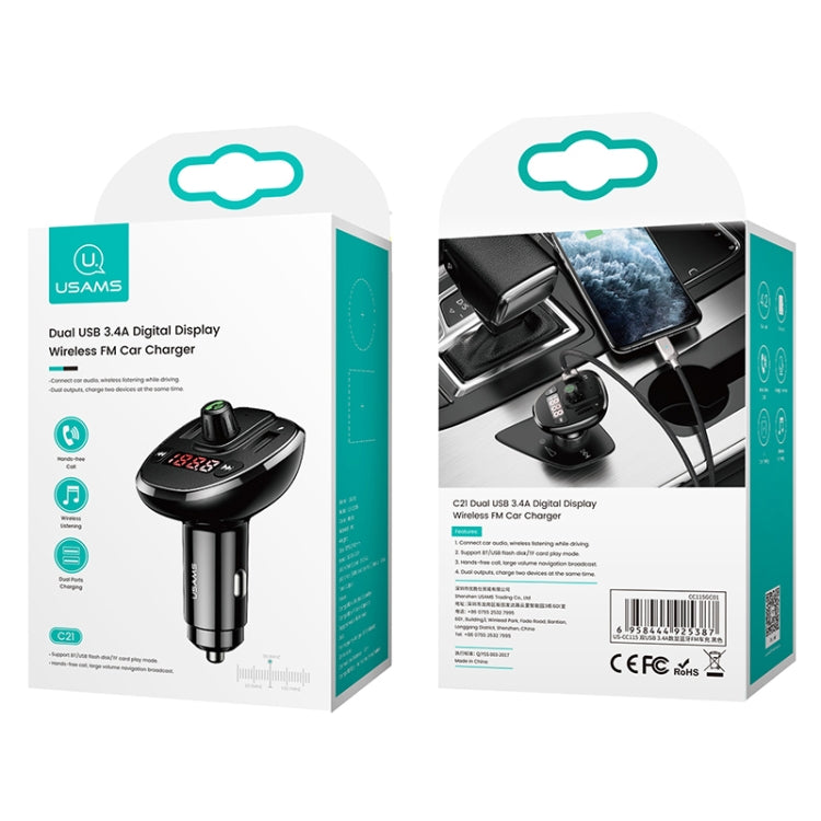 شاحن سيارة لاسلكي بشاشة رقمية مزدوجة USB 3.4A من USAMS US-CC115 C21، US-CC115 C21