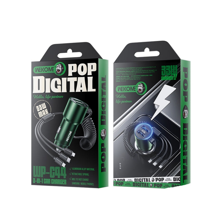شاحن سيارة سريع 3 في 1 من سلسلة Pop Digital من WK WP-C44، بمنفذي USB، بقوة 33 وات، WP-C44 (أسود)، WP-C44 (أخضر)، WP-C44 (فضي)