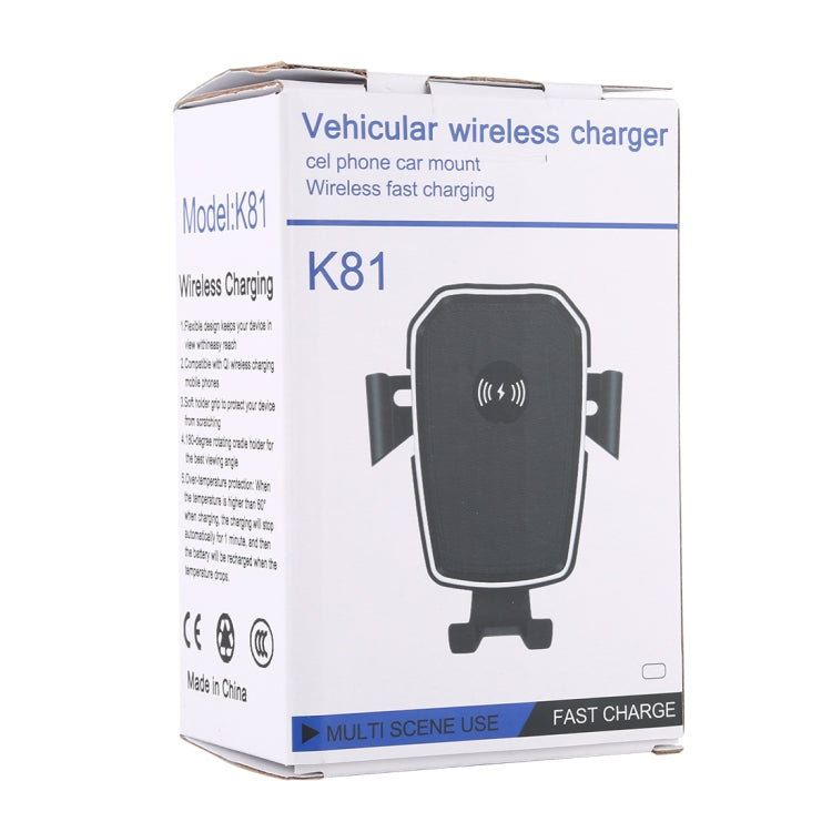 K81 10W QI Universal Rotating Gravity Induction Car Wireless Charging Mobile Phone Holder with Suction Cup, K81