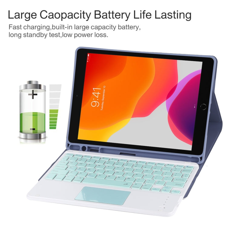 TG-102BC Detachable Bluetooth Green Keyboard + Microfiber Leather Tablet Case for iPad 10.2 inch / iPad Air (2019), with Touch Pad & Pen Slot & Holder, Green Keyboard