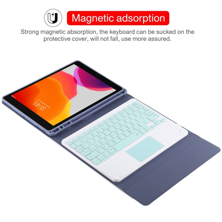 TG-102BC Detachable Bluetooth Green Keyboard + Microfiber Leather Tablet Case for iPad 10.2 inch / iPad Air (2019), with Touch Pad & Pen Slot & Holder, Green Keyboard