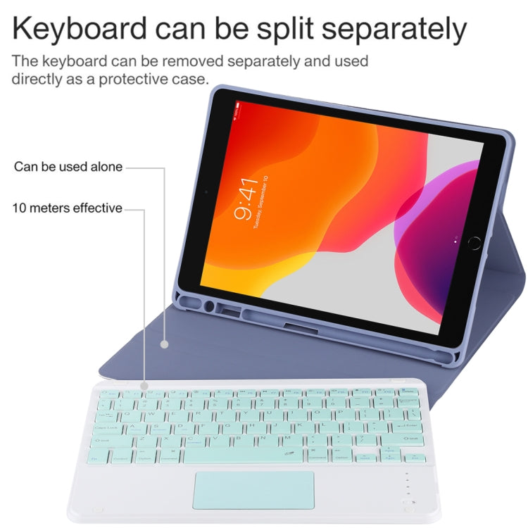TG-102BC Detachable Bluetooth Green Keyboard + Microfiber Leather Tablet Case for iPad 10.2 inch / iPad Air (2019), with Touch Pad & Pen Slot & Holder, Green Keyboard