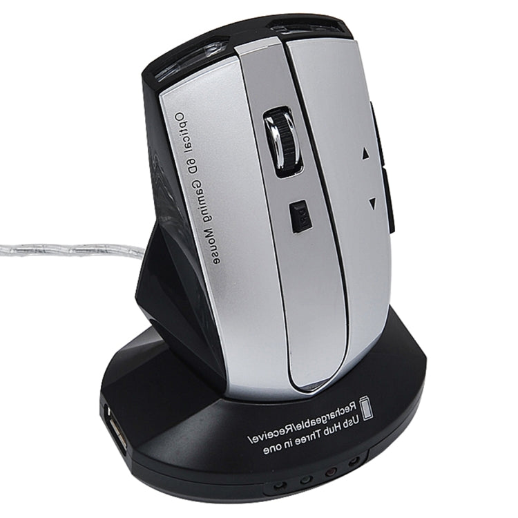 MZ-011 2.4GHz 1600DPI Wireless Rechargeable Optical Mouse with HUB Function, Blue, Silver, Black, Black Silver, White + Royal Blue, Pearl White