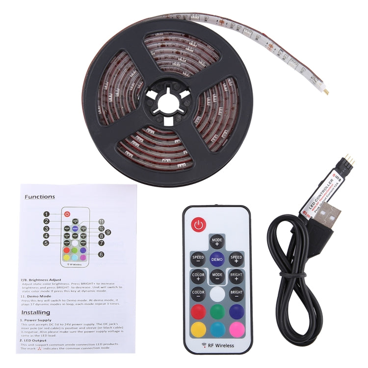 60 LEDs SMD 5050 with 50cm USB Interface Cable & 17 Keys Remote Control, DC 5V, 50cm Colorful Light