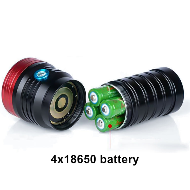 3 تروس، DB18 18xT6، تدفق ضوئي: مصباح يدوي LED بقوة 5400 لومن، مع 4 بطاريات 18650