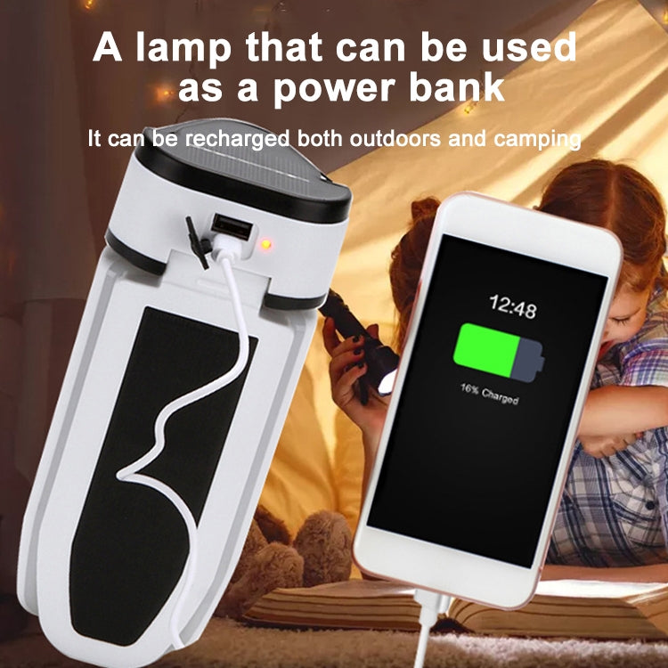مصباح تخييم متعدد الوظائف يعمل بالطاقة الشمسية مزود بمنفذ USB و60 مصباح LED من نوع تريفويل، مصباح محمول للخيمة الخارجية، مصباح يدوي، مصباح طوارئ، الطراز: يعمل بالطاقة الشمسية، الطراز: يعمل بالطاقة الشمسية