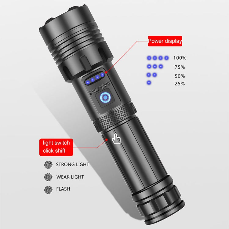 Short Style Micro USB Charging Outdoor Waterproof P70 + COB LED Flashlight, Support Power Display & Telescopic Focusing & 7-level Brightness Adjustment, P70