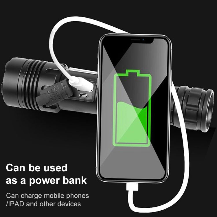 Short Style Micro USB Charging Outdoor Waterproof P70 + COB LED Flashlight, Support Power Display & Telescopic Focusing & 7-level Brightness Adjustment, P70