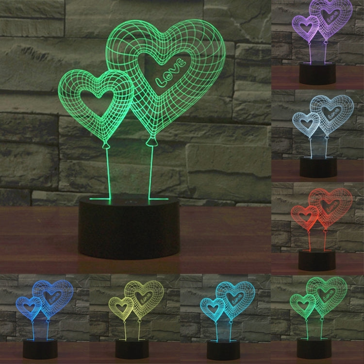 7 Color Discoloration Creative Visual Stereo Lamp Desk Lamp Night Light, Double Heart Balloon Style