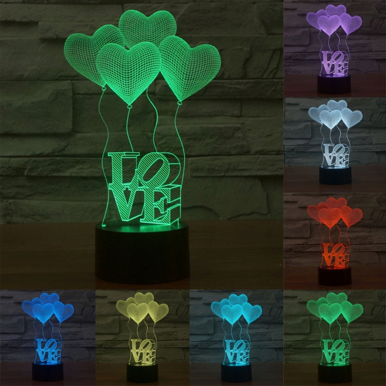 7 Color Discoloration Creative Visual Stereo Lamp Desk Lamp Night Light, Four Heart Style