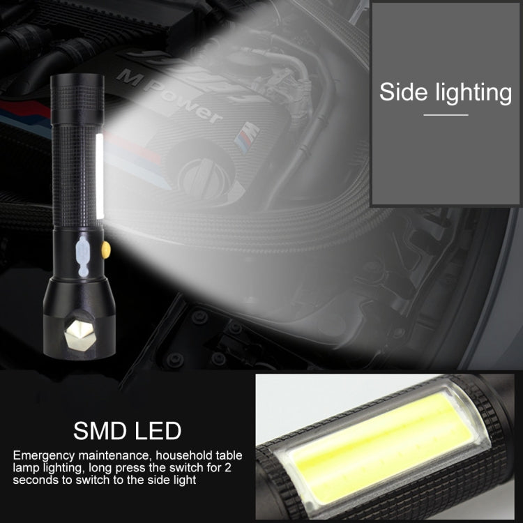 مصباح يدوي LED قابل لإعادة الشحن ومقاوم للماء IPX4 بقوة 10 وات و450 لومن مع مطرقة أمان و3 أوضاع