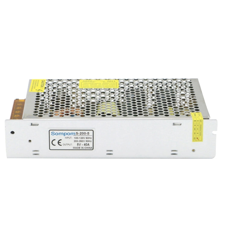 SOMPOM S-200-5 200W 5V 40A Switching Driver LED Light Strip Display Screen Lighting Monitor Power Supply, 200W 5V/40A