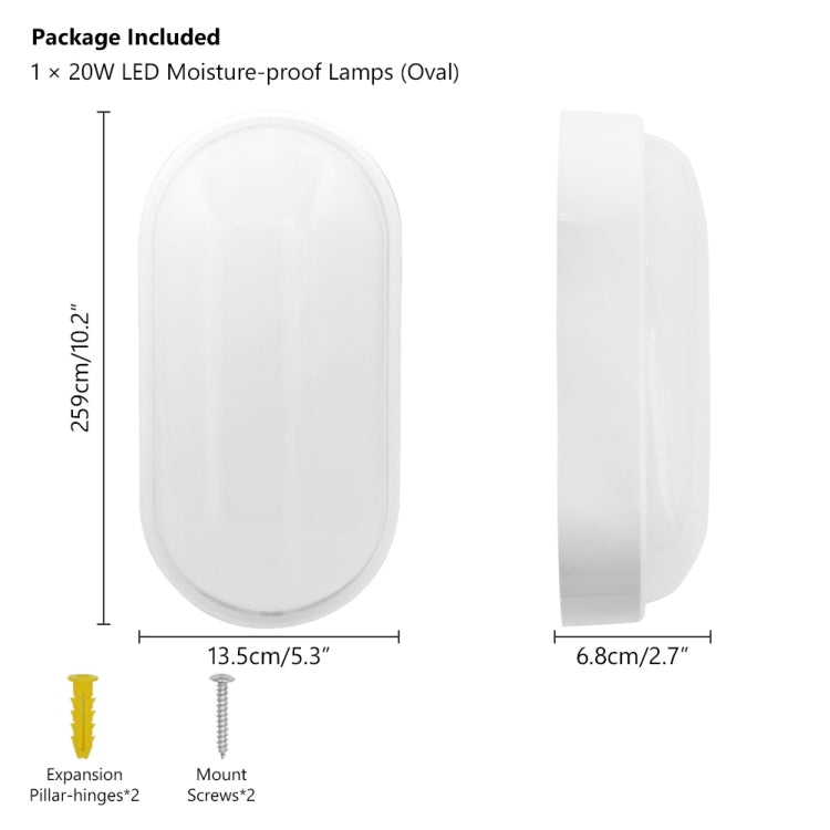 Oval 20W 85-265V 2400LM LED Moisture-proof Lamp LED Wall Light, Oval 20W