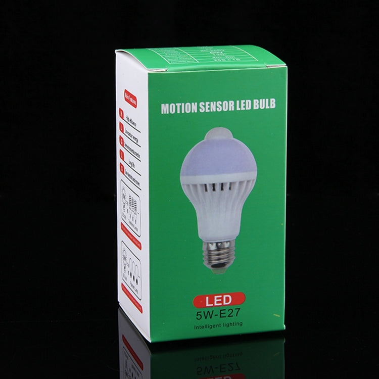 E27 5W 12 LEDs SMD 5730 300LM Infrared Motion Sensor LED Light Bulb, Sensor Distance: 4-6m, AC 220V, E27 5W Warm White, E27 5W White Light