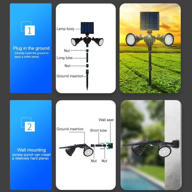 مصباح LED روبوتي يعمل بالطاقة الشمسية مزود بمستشعر ذكي مزدوج الرأس للحديقة الخارجية