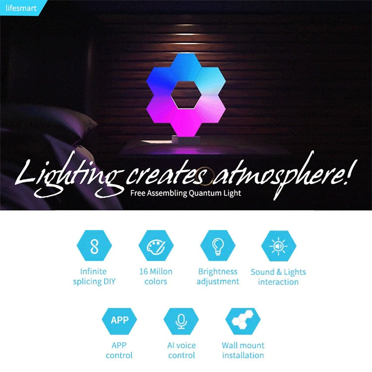 3 PCS / Set LifeSmart Creative Geometry Assembly Quantum Light with Base, Smart APP Control / Voice Control, 3 PCS