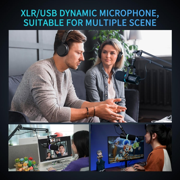 FEELWORLD PM1-AS XLR/USB Dynamic Microphone for Podcasting Recording Gaming Live Streaming with Boom Arm