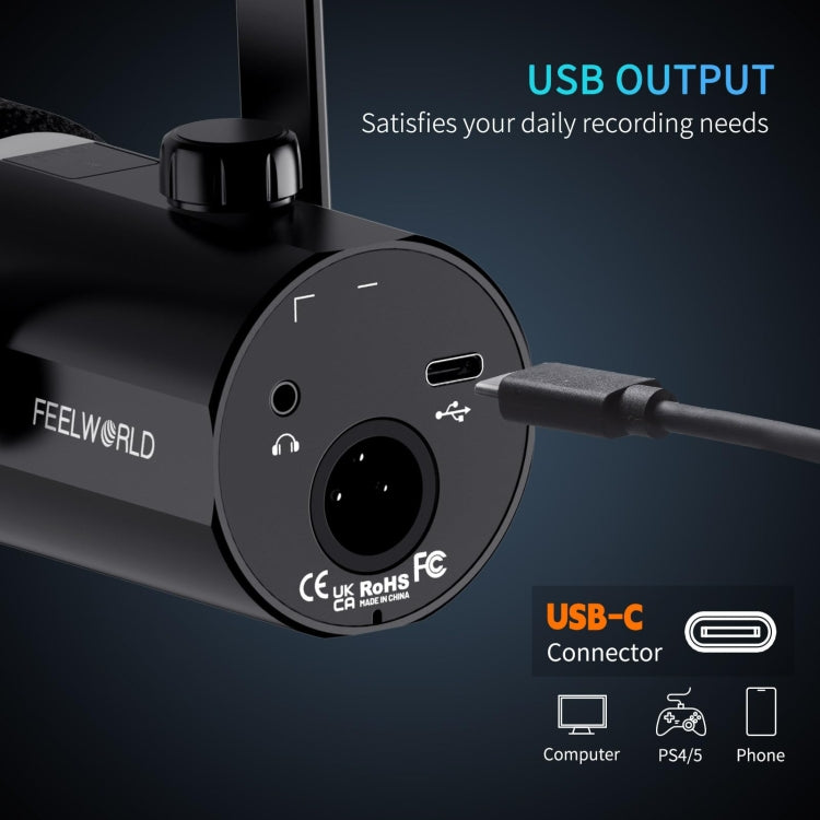 FEELWORLD PM1-AS XLR/USB Dynamic Microphone for Podcasting Recording Gaming Live Streaming with Boom Arm