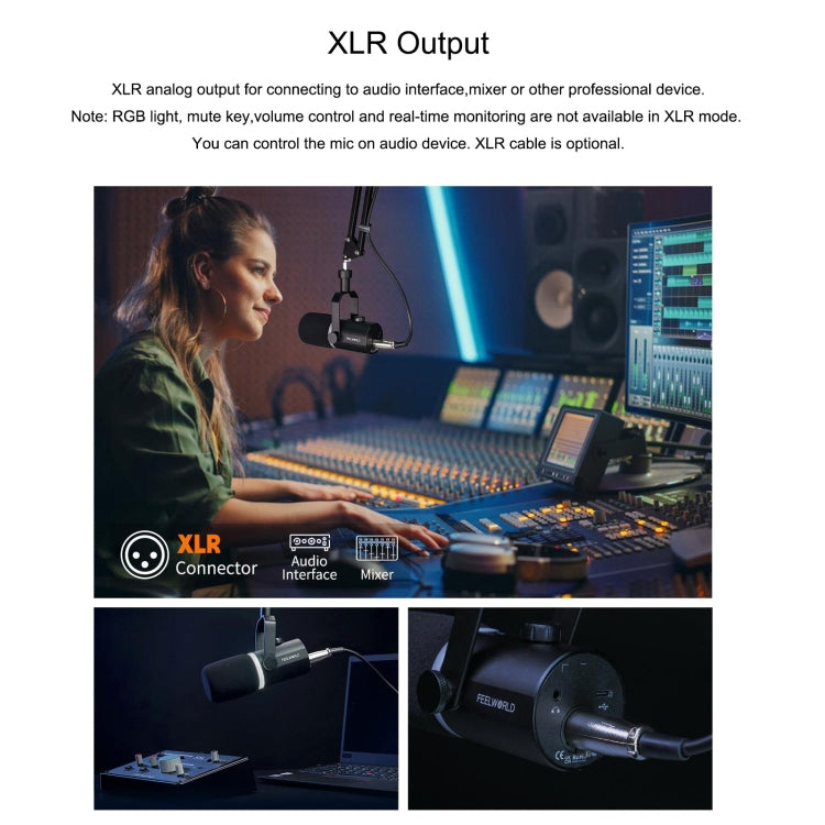 FEELWORLD PM1-AS XLR/USB Dynamic Microphone for Podcasting Recording Gaming Live Streaming with Boom Arm