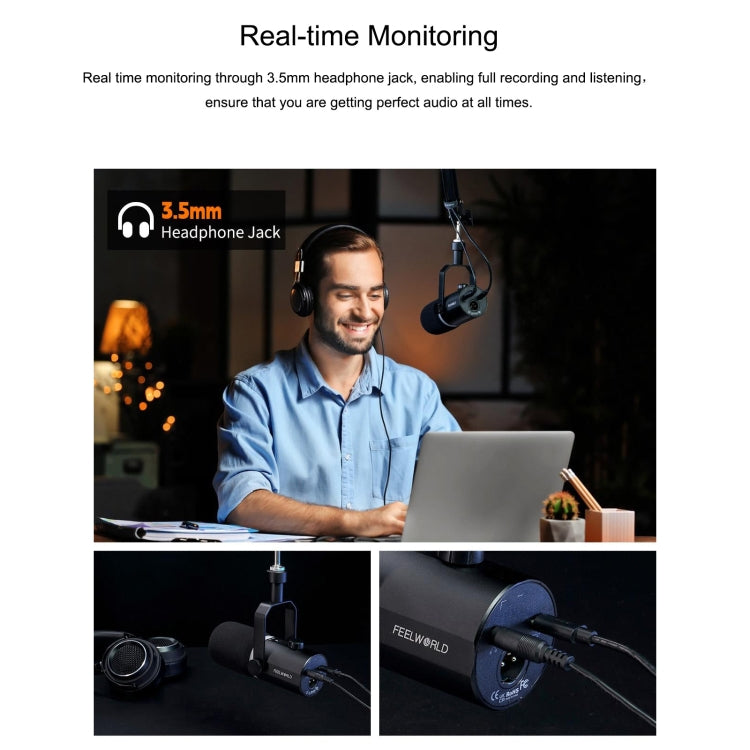 FEELWORLD PM1-AS XLR/USB Dynamic Microphone for Podcasting Recording Gaming Live Streaming with Boom Arm