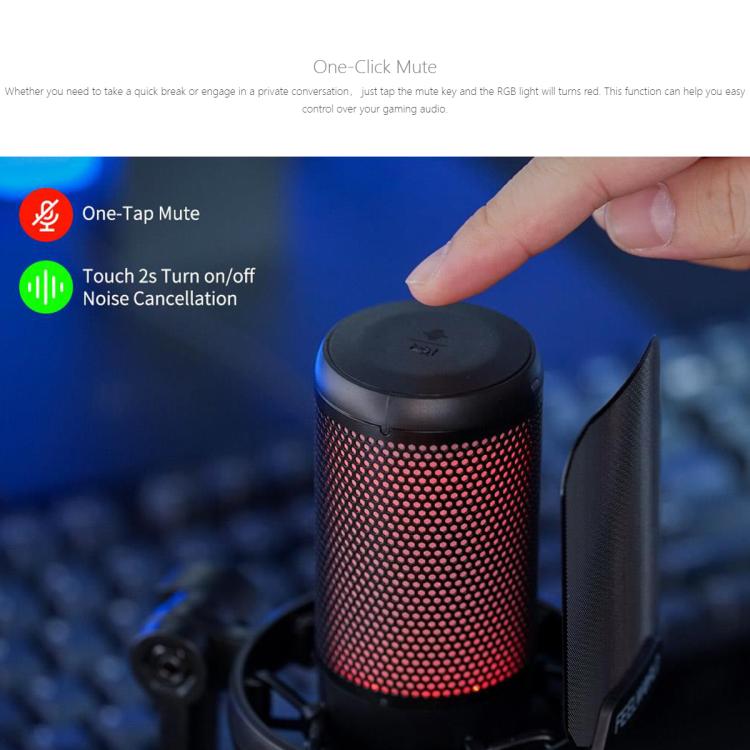 FEELWORLD VM1 USB Condenser Gaming Microphone for Streaming Noise Cancellation Mute RGB Light Desktop Stand