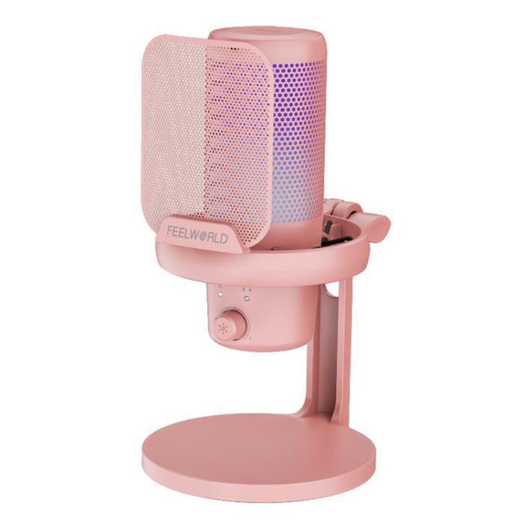 FEELWORLD VM1 USB Condenser Gaming Microphone for Streaming Noise Cancellation Mute RGB Light Desktop Stand