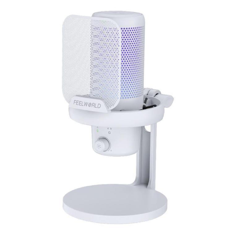 FEELWORLD VM1 USB Condenser Gaming Microphone for Streaming Noise Cancellation Mute RGB Light Desktop Stand
