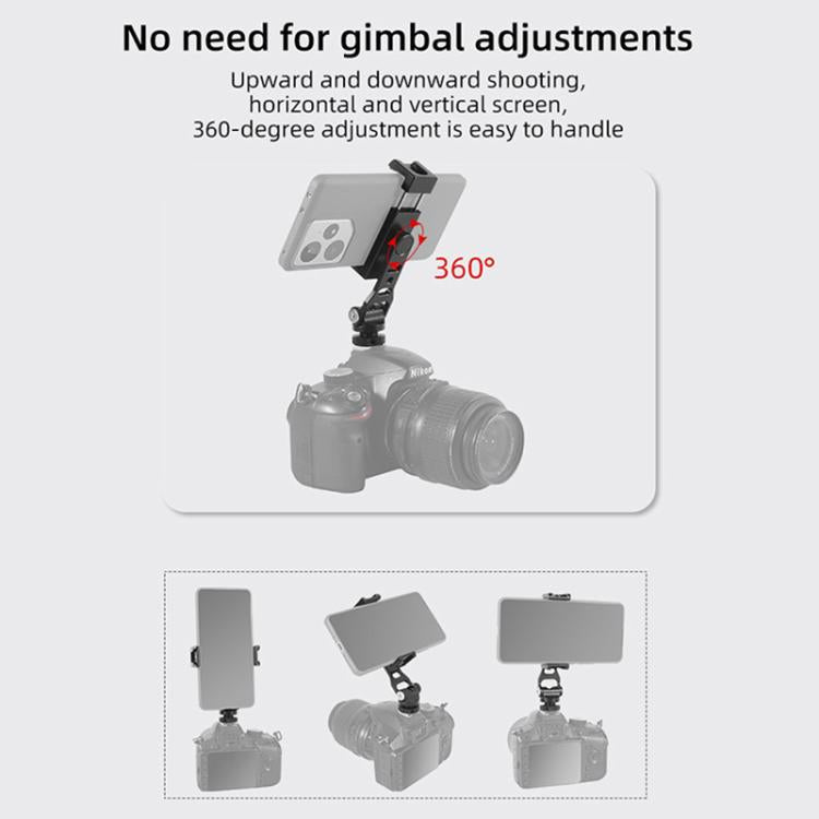 BEXIN PH-01 Desktop Live Broadcast Bracket 360 Phone Clamp Dual Cold Shoes Mount