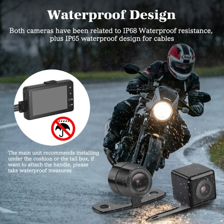MT-80 3.0 inch 140 Degrees Wide Angle HD Video Motorcycle Dual Camera DVR, Support TF Card (32GB Max), MT-80