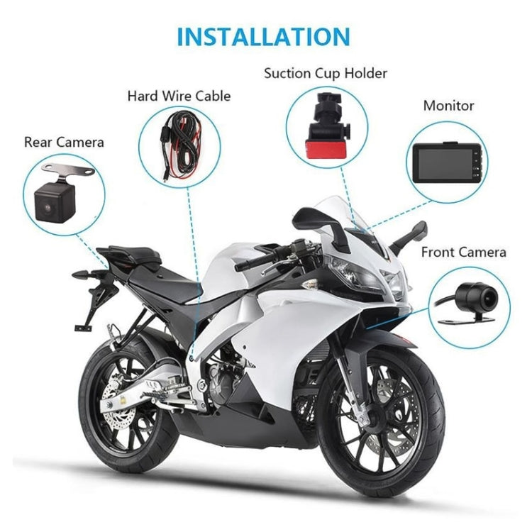 MT-80 3.0 inch 140 Degrees Wide Angle HD Video Motorcycle Dual Camera DVR, Support TF Card (32GB Max), MT-80