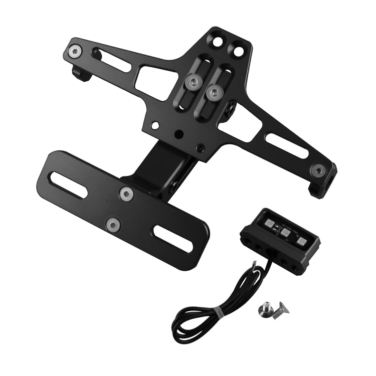 LPF013 Motorcycle Modification Accessories Universal Aircraft Shape Aluminum Alloy License Plate Bracket with LED Lights, Black with LED, Blue with LED, Red with LED