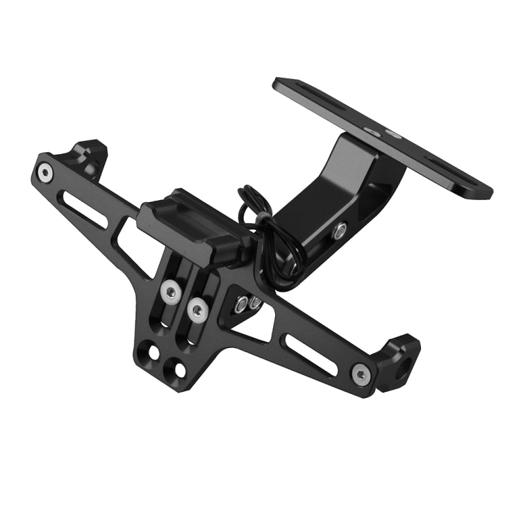 LPF013 Motorcycle Modification Accessories Universal Aircraft Shape Aluminum Alloy License Plate Bracket with LED Lights, Black with LED, Blue with LED, Red with LED
