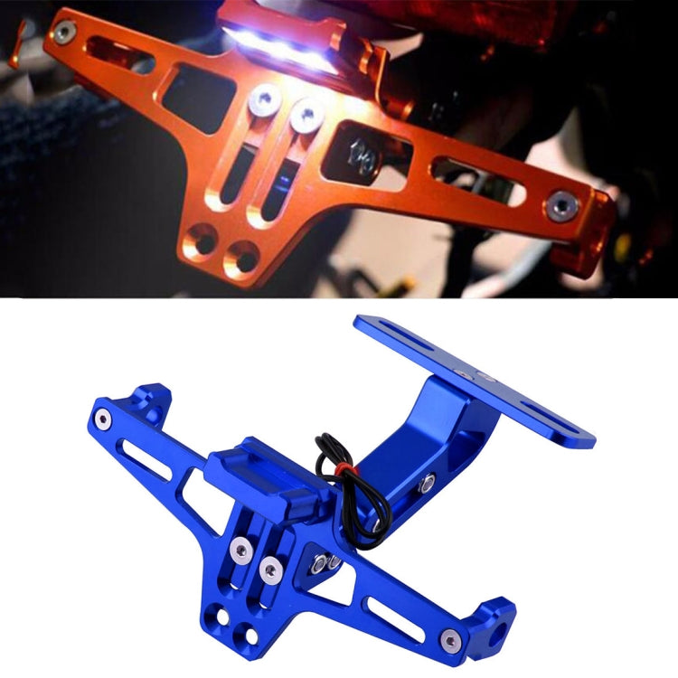 LPF013 Motorcycle Modification Accessories Universal Aircraft Shape Aluminum Alloy License Plate Bracket with LED Lights, Black with LED, Blue with LED, Red with LED