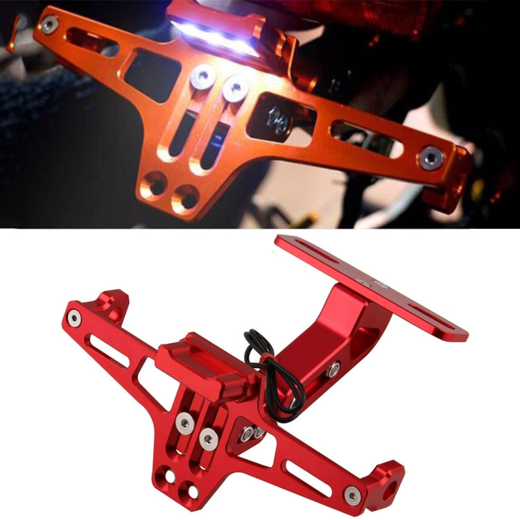 LPF013 Motorcycle Modification Accessories Universal Aircraft Shape Aluminum Alloy License Plate Bracket with LED Lights, Black with LED, Blue with LED, Red with LED