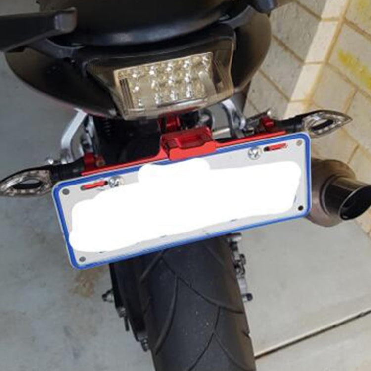 LPF013 Motorcycle Modification Accessories Universal Aircraft Shape Aluminum Alloy License Plate Bracket with LED Lights, Black with LED, Blue with LED, Red with LED