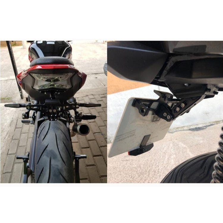 LPF013 Motorcycle Modification Accessories Universal Aircraft Shape Aluminum Alloy License Plate Bracket with LED Lights, Black with LED, Blue with LED, Red with LED