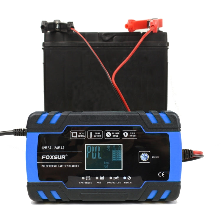 FOXSUR 12V-24V Car Motorcycle Truck Repair Battery Charger AGM Charger, UK Plug (Blue), UK Plug Blue